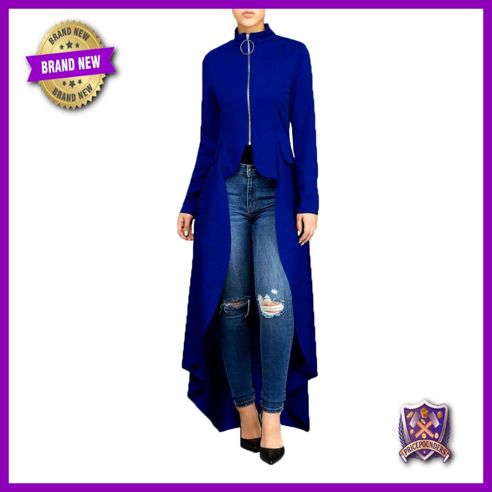 Long Dovetail Trench Coat Gothic Tailcoat Jacket Polka Dot Zipper Elegant